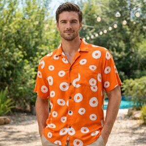 Sovereign Code Los Angeles Shirt L Orange Retro Circle Print Short Sleeve Button